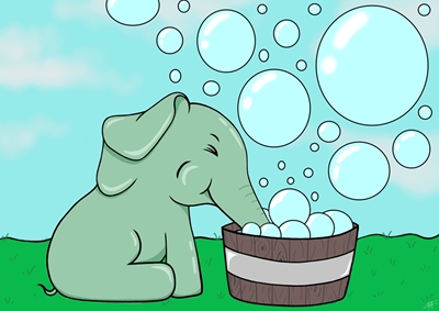 Bubblande grön elefant!