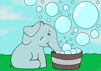 ¡Elefante azul burbujeante!