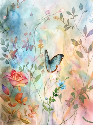 Mariposa en el jardín de rosas