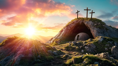 Krzyż Jezusa o wschodzie słońca