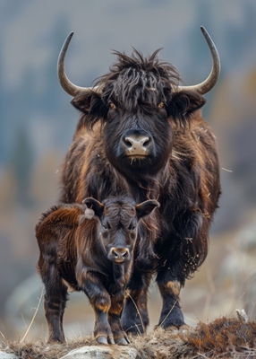 Familia de animales yak
