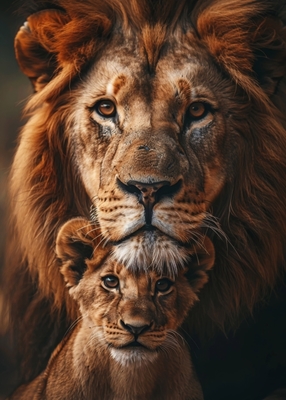 Família de animais de leão