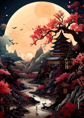 Temple japonais avec vue