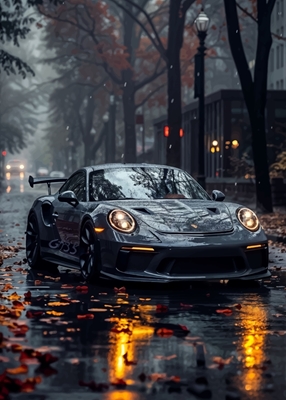 Porsche 911 in un giorno di pioggia