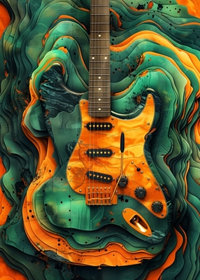 Guitarra naranja y verde