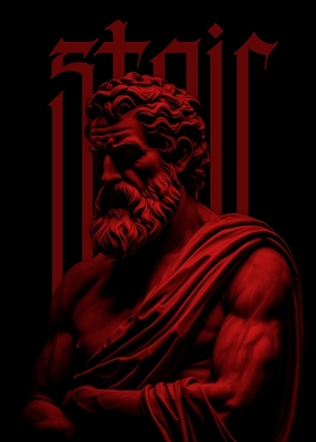 Rød tekst stoisk skulptur