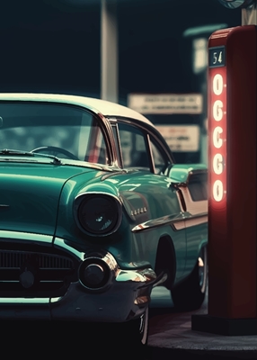 Old Car With Gas station