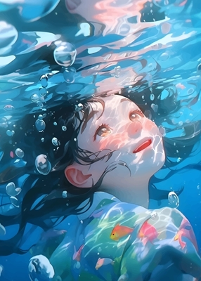 Menina japonesa debaixo d'água