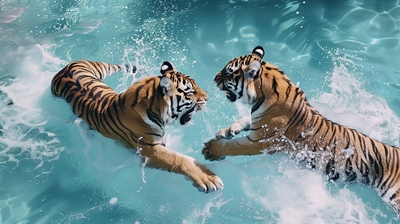 Tigres dans la piscine