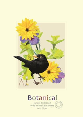 Botanical Daffodil & Blackbird