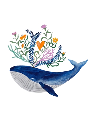 Blauwal mit Blumen