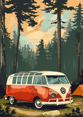 VW Kombi Camping in Forest 