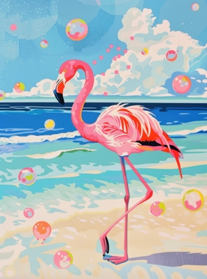 Pink Flamingo and Bubbles 