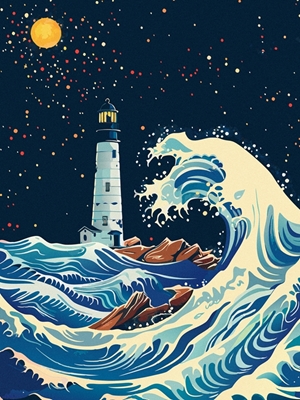 Lighthouse and big wave