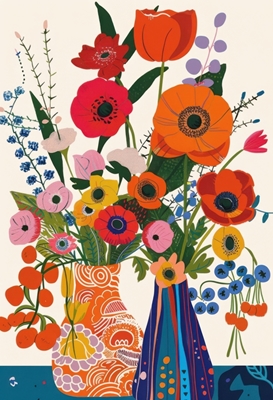 Blomster i mønstrede vaser