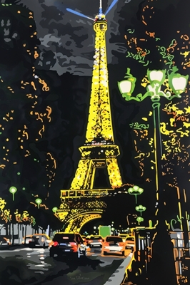 Glowing Eiffel Tower at Night