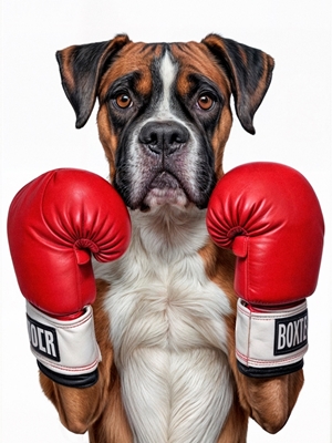 Boxerhond met bokshandschoenen