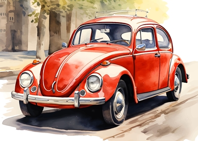 Red VW Beetle Painting