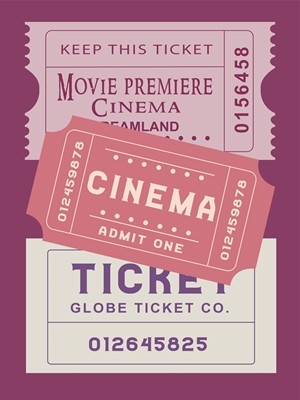Plakat z biletem do kina fioletowy