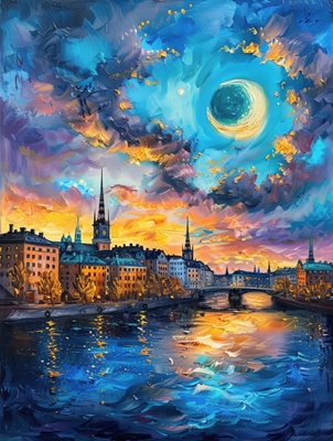 Stockholm en Kväll med Måne
