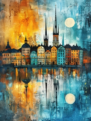 Måne Speglingar av Stockholm