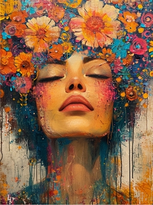 Sensual woman, floral head. 