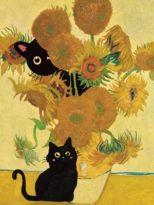 Katze versteckt sich in der Sonnenblume