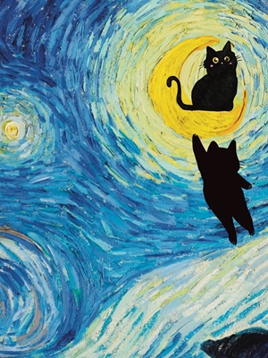 Cat At The Starry Night play
