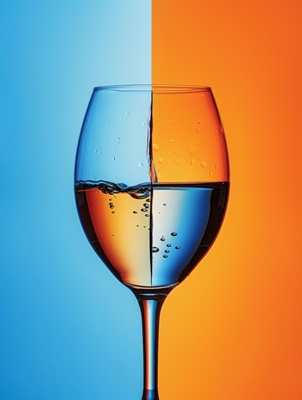Blaues und orangefarbenes Weinglas