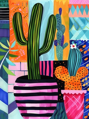 Kaktus på färgrik bakgrund