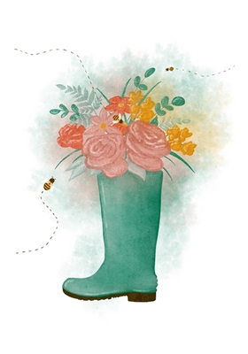 Flores de primavera con botas de goma