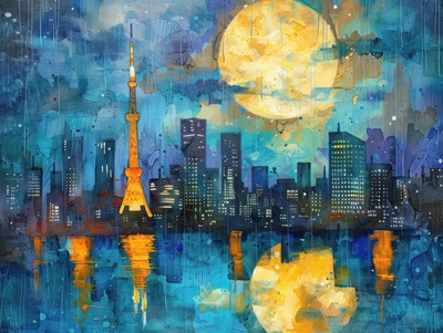 Tokyo - Moonlit Skyline