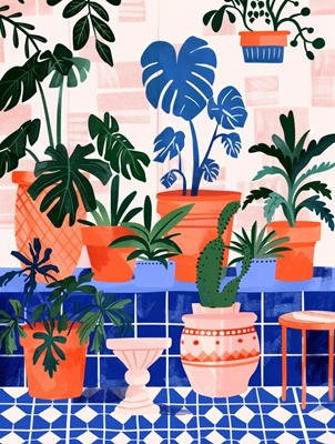 Indoor Plants With Blue Tiles