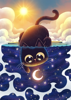 Schwarze Katze Tag und Nacht