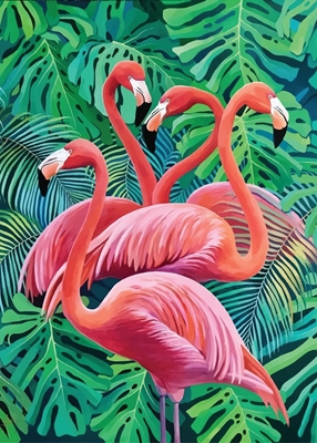 Oiseau flamant rose avec une feuille