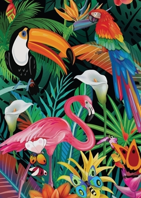 Perroquet, Flamant rose, Fleur,