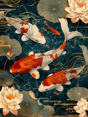 Japanese koi retro poster