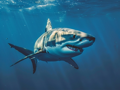 Grote witte haai in de oceaan