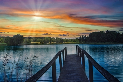 Puesta de sol en el lago Verkasjön