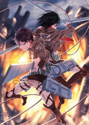 Levi en Eren vallen Titan aan 