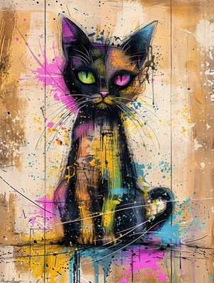 Gatto colorato con spruzzi di colore