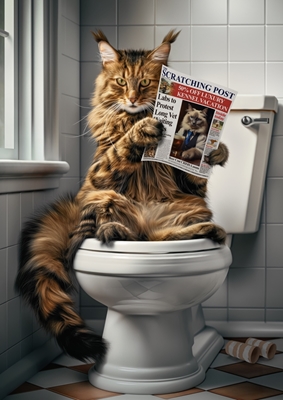 Maine Coon auf der Toilette