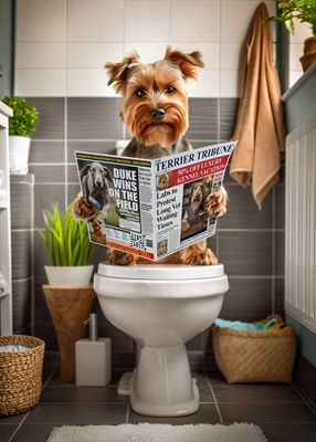 Yorkshire Terrier auf der Toilette