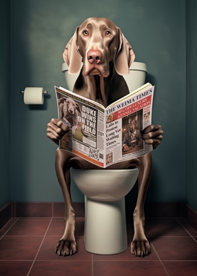 Weimaraner on the Toilet