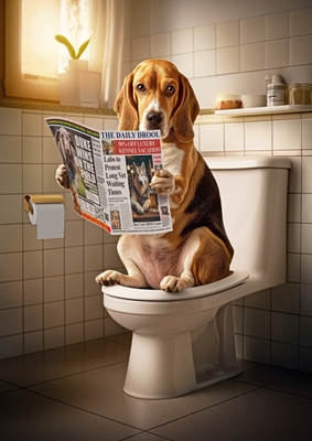 Beagle auf der Toilette