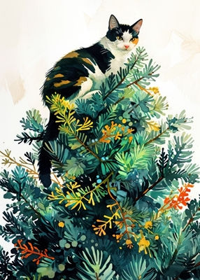 Cat on a Christmas tree