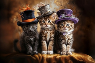 Three Kittens in Festive Hats