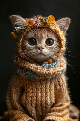 Cute Cat in Knitted Costume