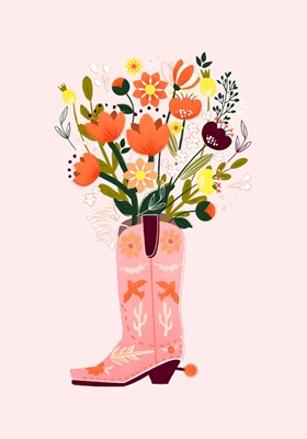 Pink Cowboy Boot And Flowers