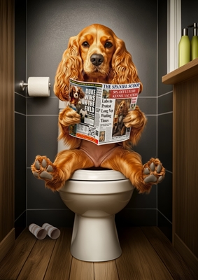 Cocker Spaniel auf der Toilette